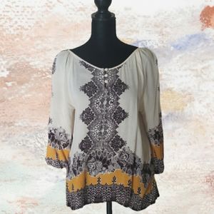 Angie | Blouse | Boho | Cream Gold Brown